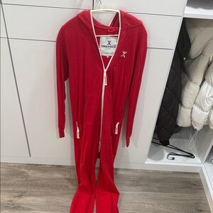Onepiece Red Hooded Jumpsuit Romper